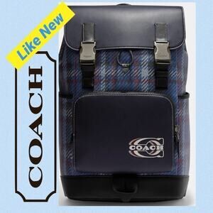 Coach Track Backpack Leather Black navy Blue Plaid Sophisticated Versatile